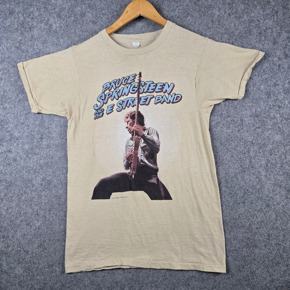 Vintage Bruce Springsteen Shirt Mens Large Tan E Street Band 1981 Tour Graphic